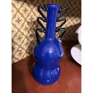 Fantastic Garcia art glass bud vase, signed Garcia Dark Blue & Black 8 1/2 Inch‎